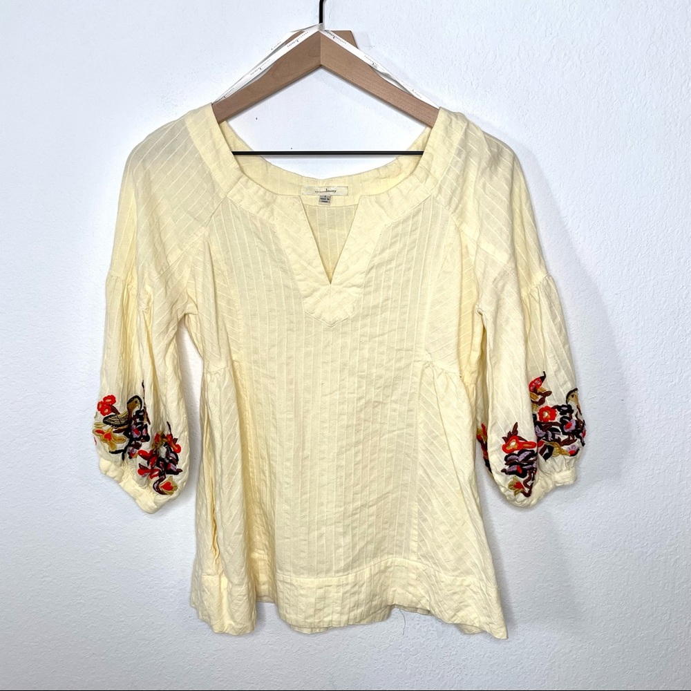 Trinity Yellow Embroidered Peasant Boho Top Size Small